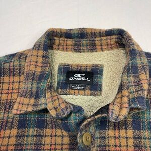 O'Neill Men's Plaid Sherpa Lined Button Jacket with Pockets Blue Tan Pink Size S